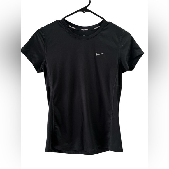 Nike dry-fit running black short sleeve athletic top - Picture 1 of 4